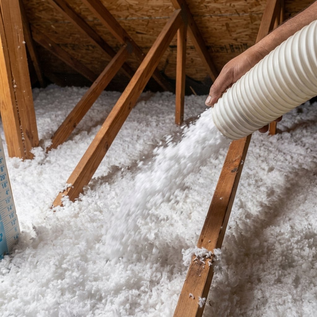 Blow-in attic insulation installation in San Antonio home